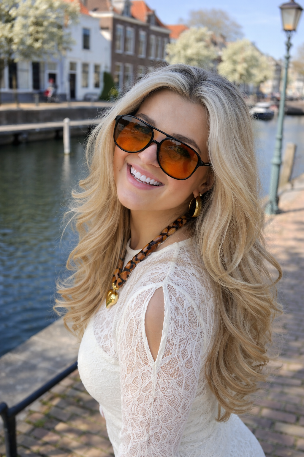 Oversized aviator solbriller med oransje linser og UV-beskyttelse | Luvikno