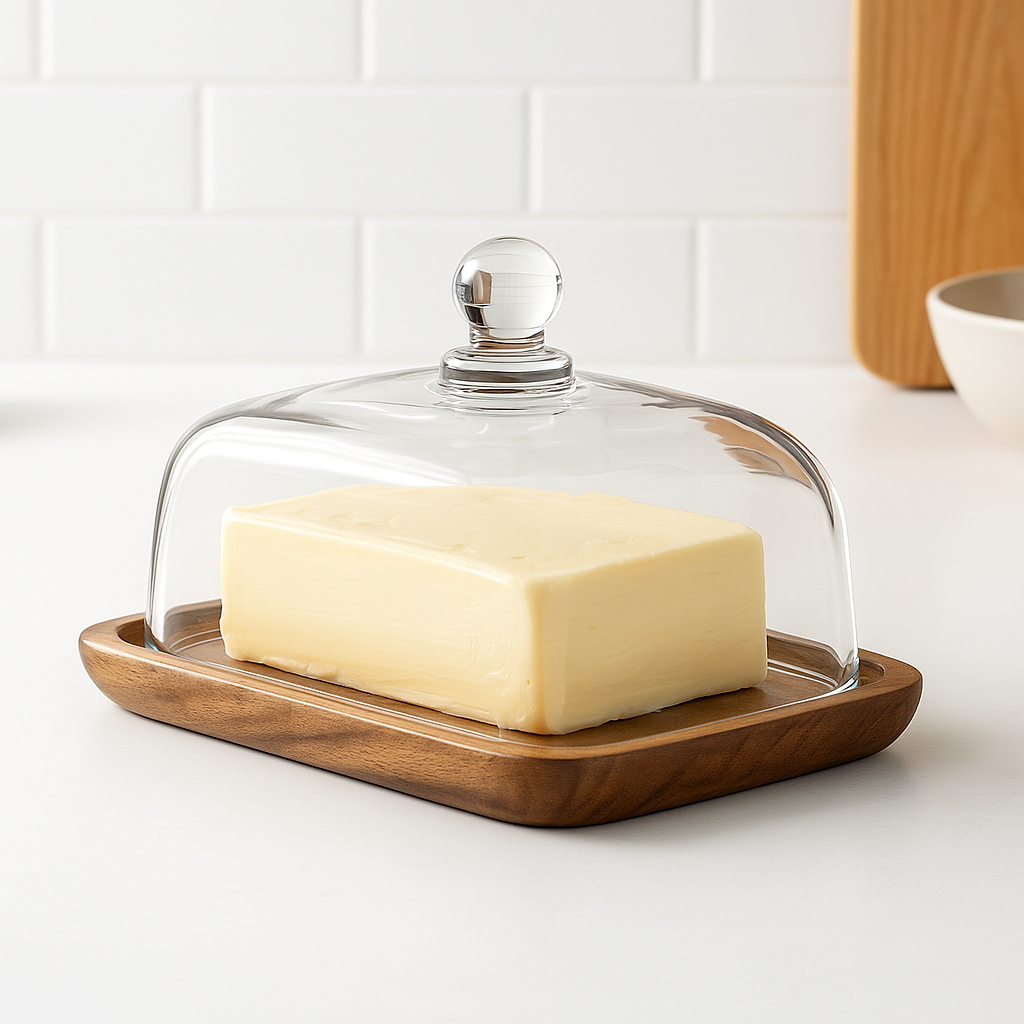 ButterVault smørskål med glasslokk og trebase | Luvikno