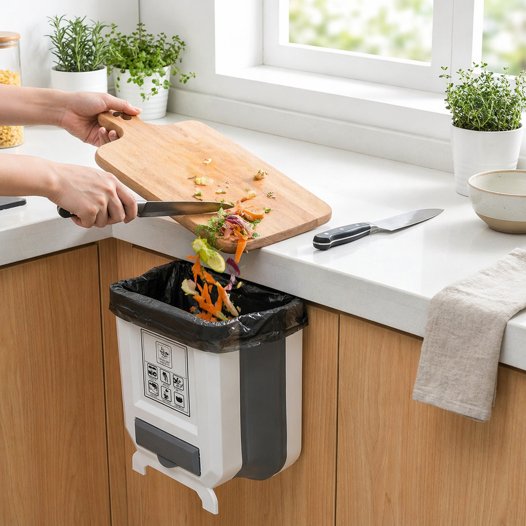 Foldbar kjøkkenavfallsbøtte for benkeplate | Luvikno