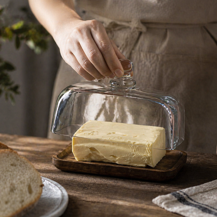 ButterVault smørskål med glasslokk og trebase | Luvikno