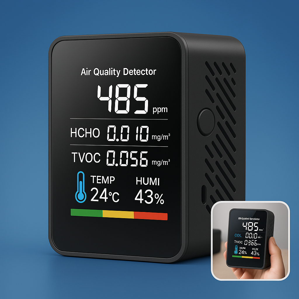 AirSense Pro CO2 Karbondioksidmåler Luftkvalitetsdetektor | Sanntidsvarsler - Luftkvalitetsmåler - for Rent Luft Luvikno