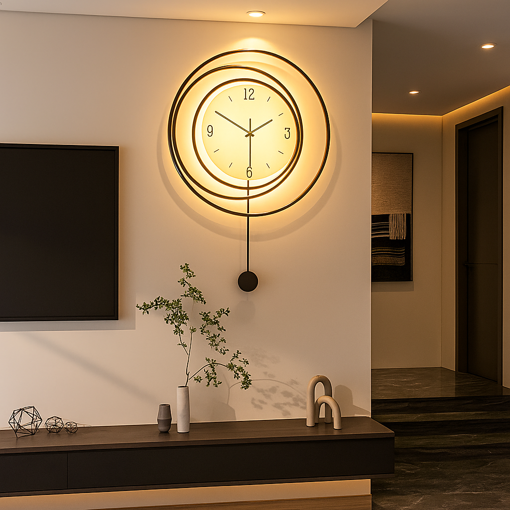 SilentGlow – Minimalist rund veggklokke med klare tall og stille bevegelse Luvikno