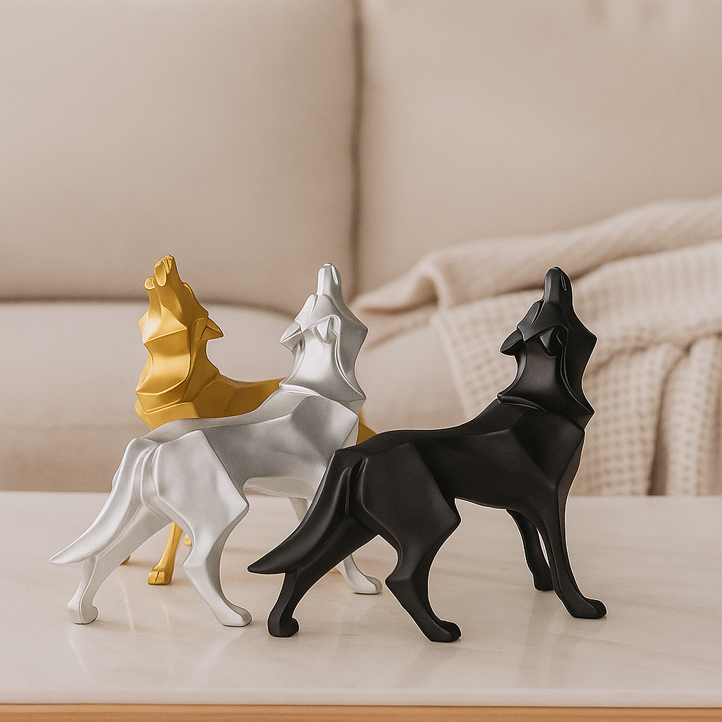 LupoForm – Geometrisk Ulv Statue med Skarpe Kanter Design for Moderne Rom Luvikno