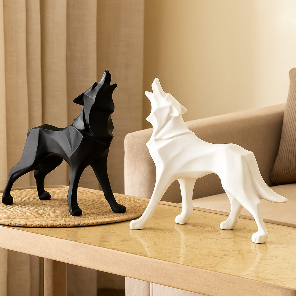 LupoForm – Geometrisk Ulv Statue med Skarpe Kanter Design for Moderne Rom Luvikno