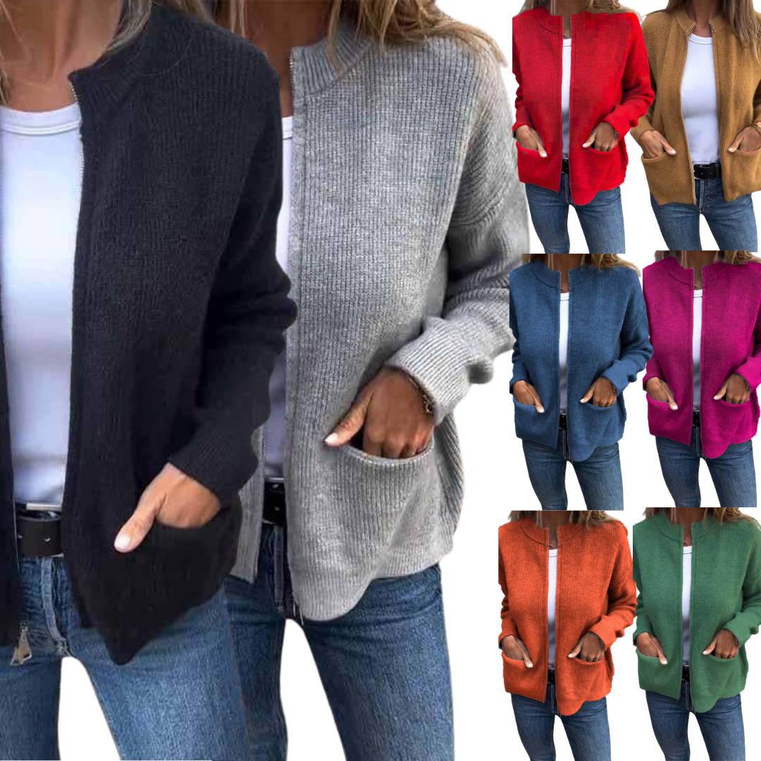 Luvik | Neuletakki - Pyöreä kaulus & Vetoketju - Pehmeä puuvilla