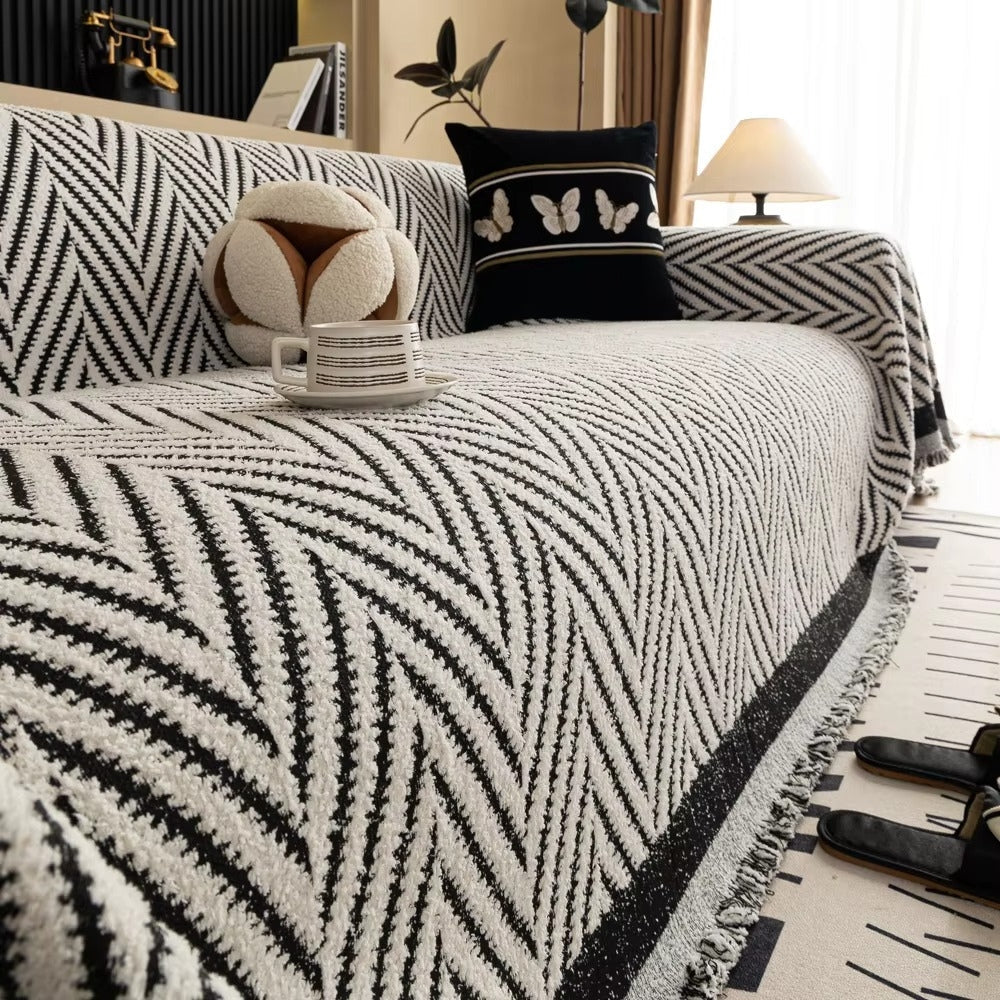 Luvikno | Chevron Herringbone Frynse Sofa Deksel