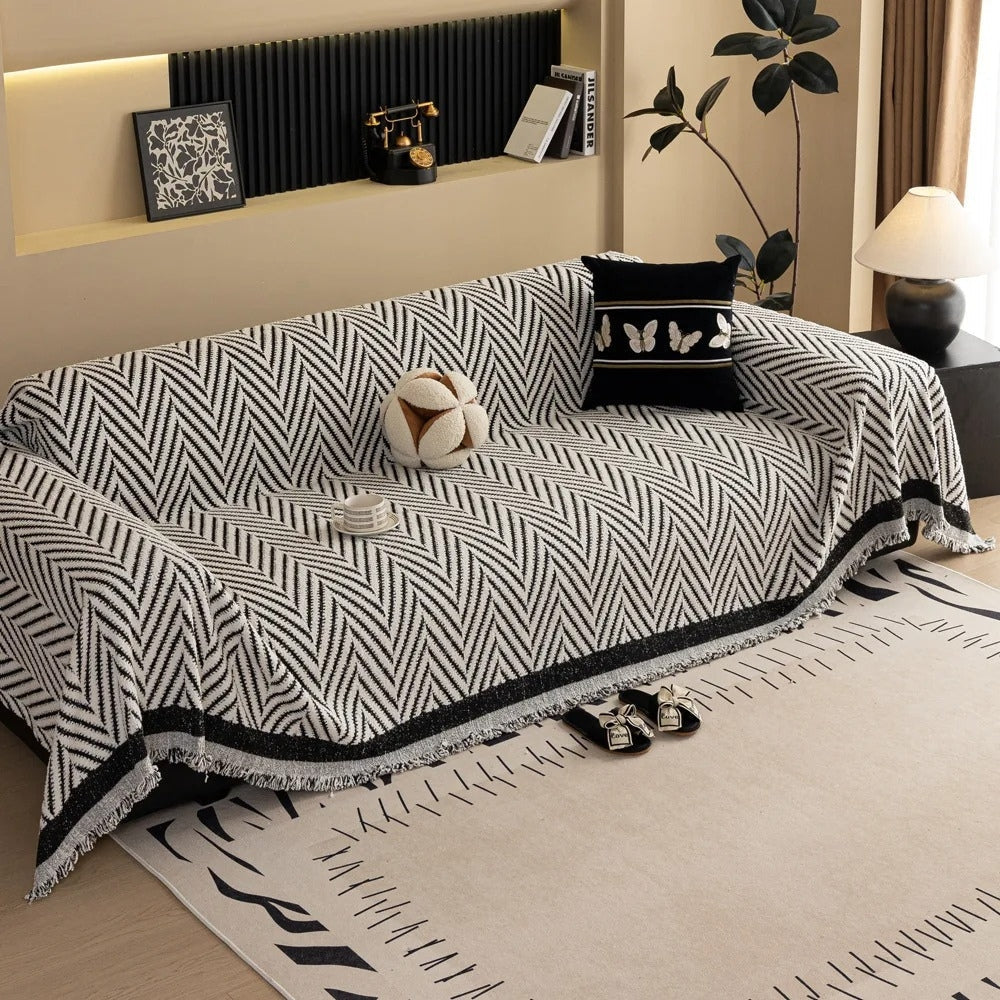 Luvikno | Chevron Herringbone Frynse Sofa Deksel