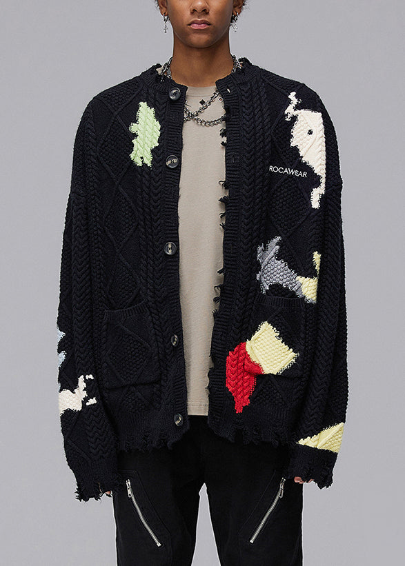 Luvik | Musta Aukko Napit Taskut Neuleet Miesten Takit