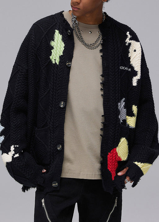 Luvik | Musta Aukko Napit Taskut Neuleet Miesten Takit