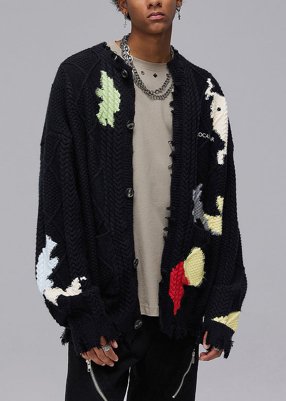 Luvik | Musta Aukko Napit Taskut Neuleet Miesten Takit