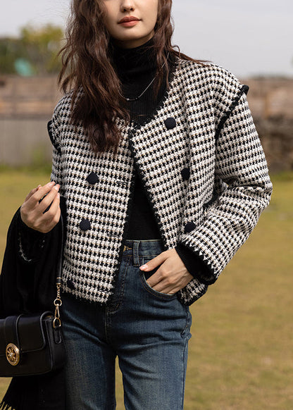 Luvik | Mustasta puuvillasta valmistettu patchwork-takki O-kauluksella ja kaksinkertaisella rinnalla