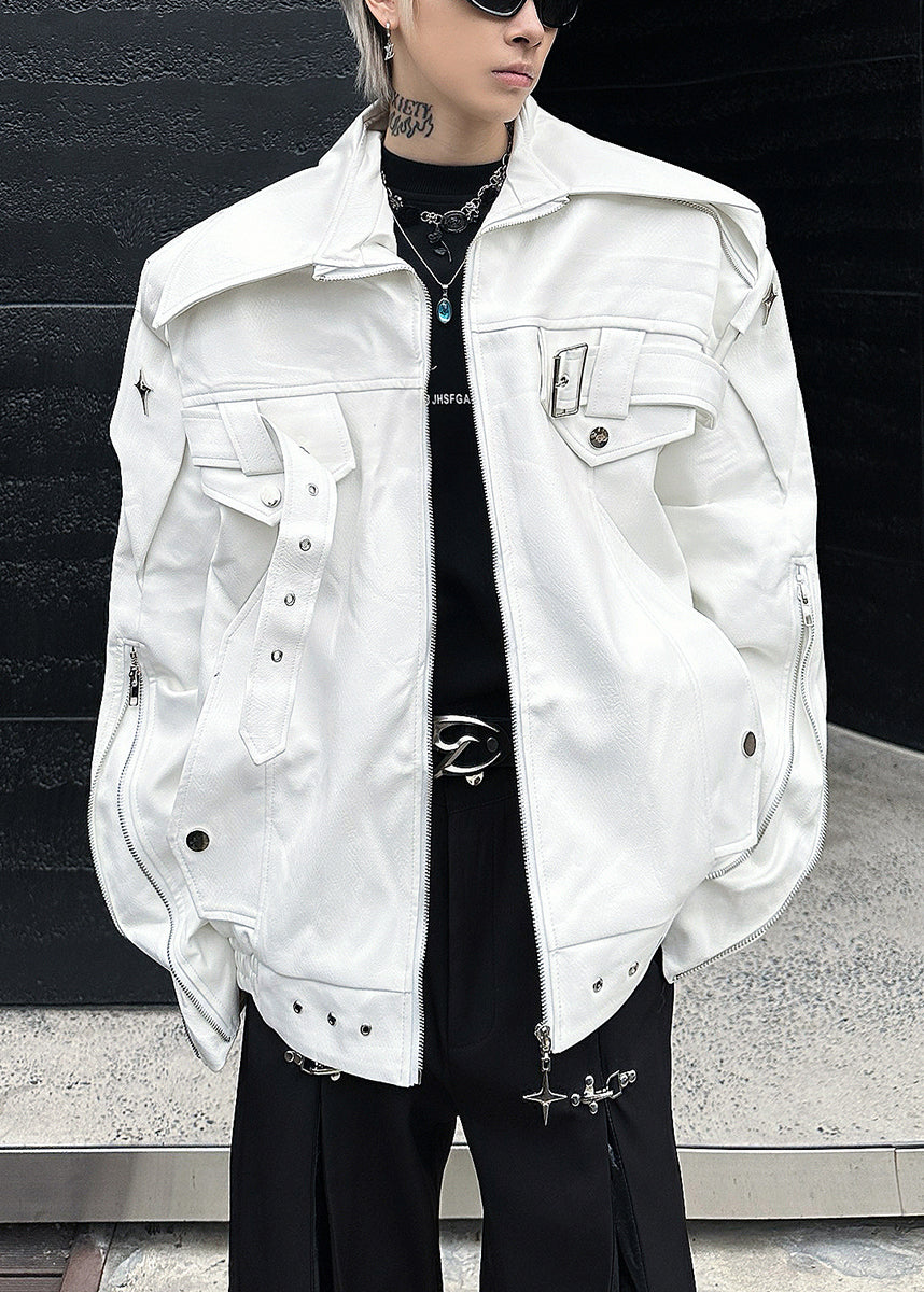 Luvik | Miesten musta keinonahkatakki, jossa on vetoketju ja Peter Pan -kaulus