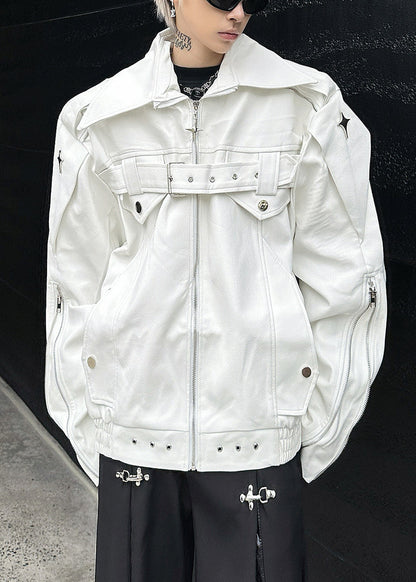 Luvik | Miesten musta keinonahkatakki, jossa on vetoketju ja Peter Pan -kaulus