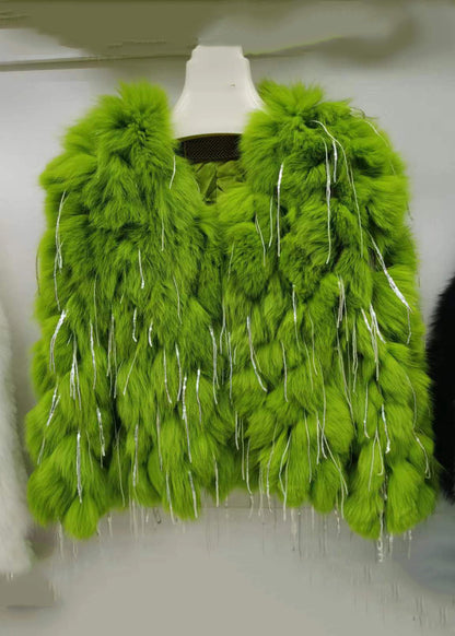 Luvik | Vihreillä resoreilla varustettu alkuperäinen nahka- ja turkki takki