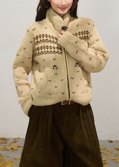 Luvik | Khaki korkea kaulus vetoketjullinen neuleliivi