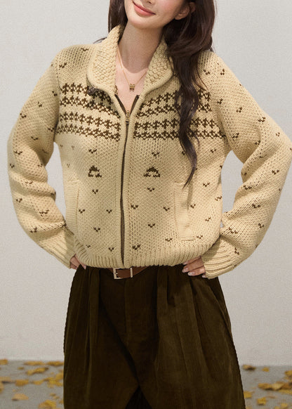 Luvik | Khaki korkea kaulus vetoketjullinen neuleliivi