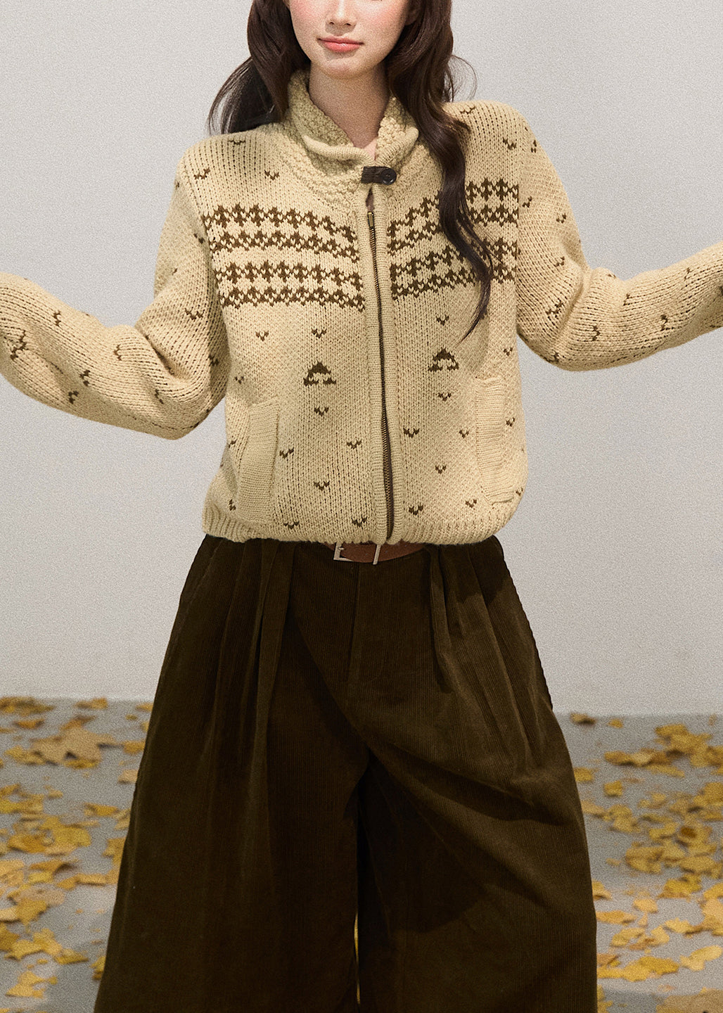 Luvik | Khaki korkea kaulus vetoketjullinen neuleliivi