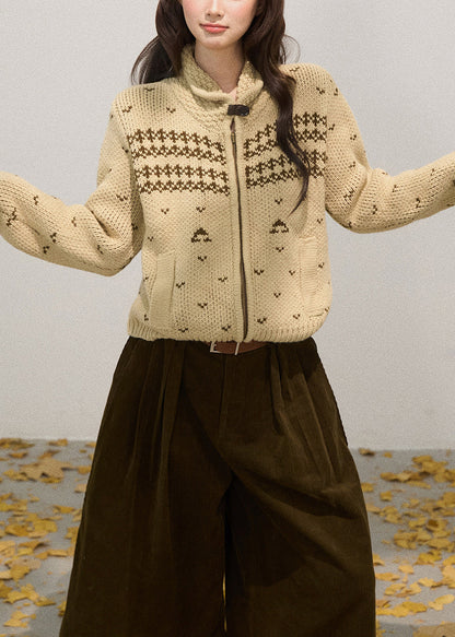 Luvik | Khaki korkea kaulus vetoketjullinen neuleliivi