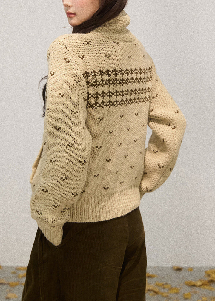 Luvik | Khaki høy krage med glidelås strikkevest