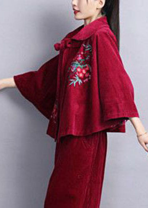 Luvik | Maulbeer samettivuoret, joissa on kirjailtu Peter Pan -kaulus ja viittamaiset hihat