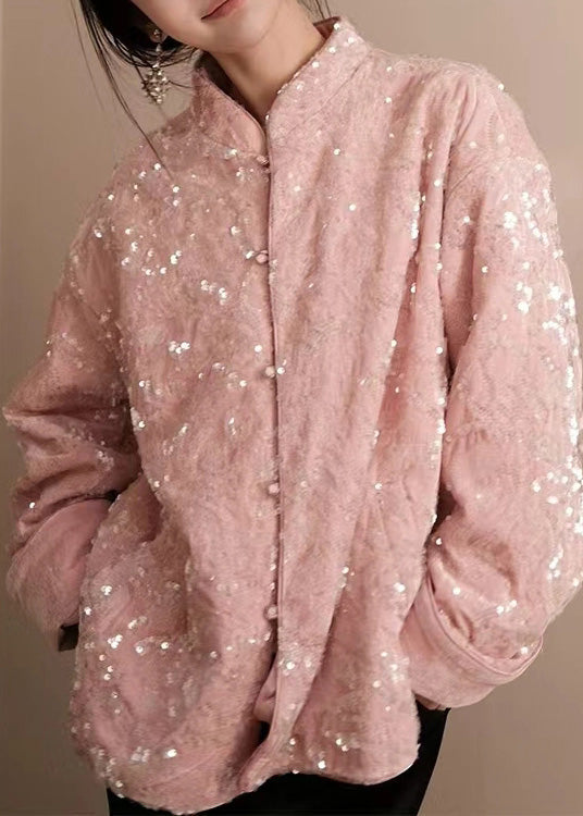 Luvik | Langermet jakke i silkevelour med lys rosa strass