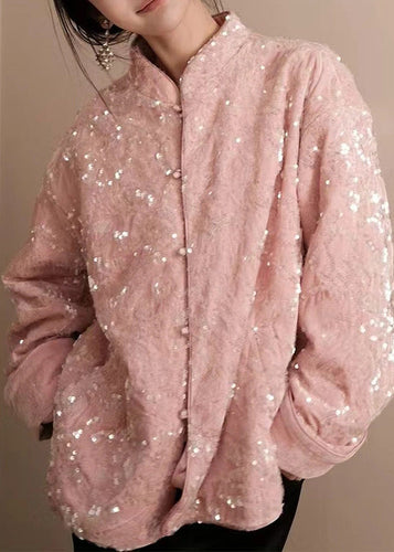 Luvik | Langermet jakke i silkevelour med lys rosa strass
