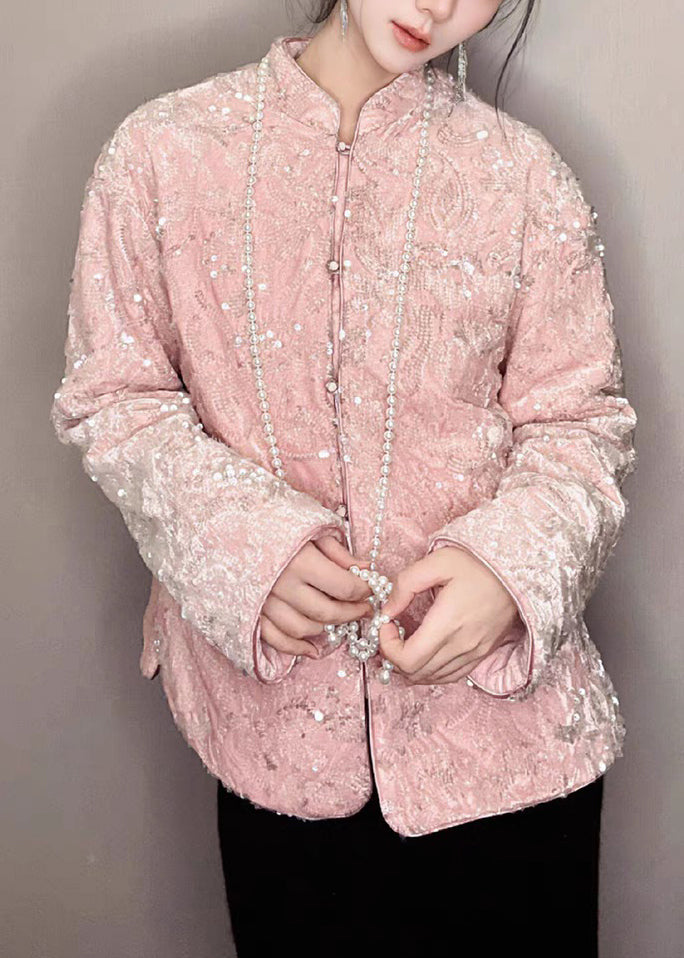 Luvik | Langermet jakke i silkevelour med lys rosa strass