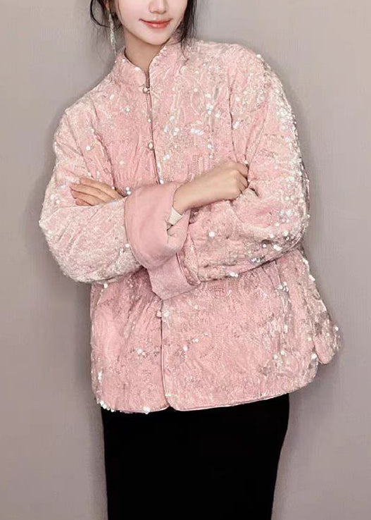 Luvik | Langermet jakke i silkevelour med lys rosa strass