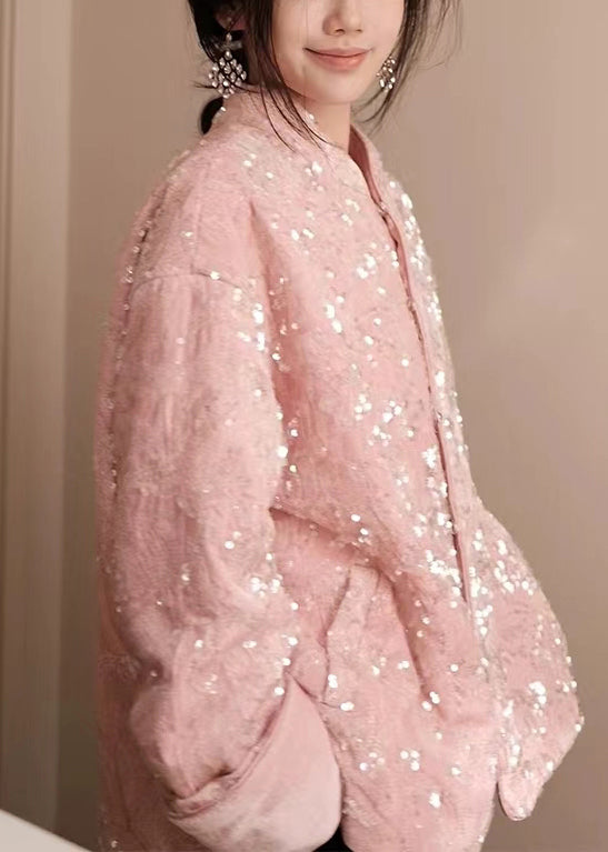 Luvik | Langermet jakke i silkevelour med lys rosa strass