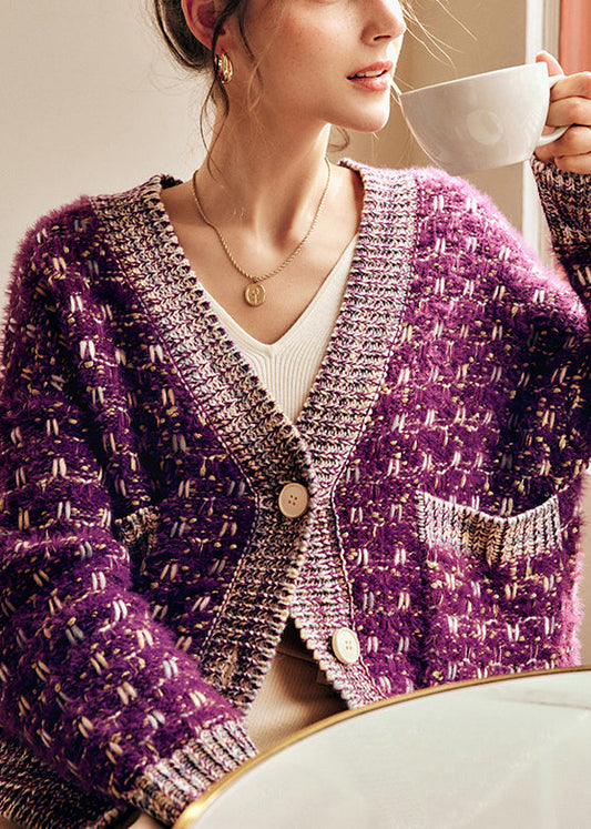 Luvik | Lila Napit Taskut Patchwork Neuletakki