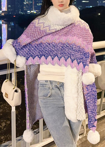 Luvik | Lila V-avokas Fuzzy Ball Patchwork Trikoo Viitta Takki