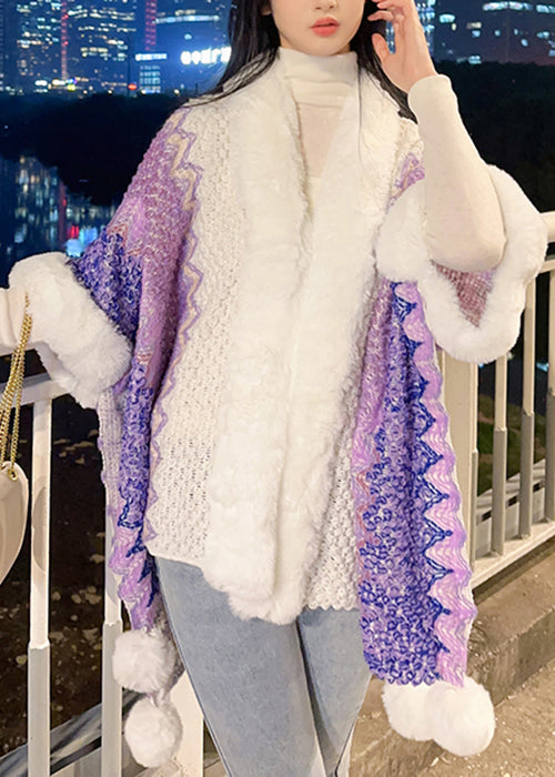 Luvik | Lilla V-åpen Fuzzy Ball Patches Trikot Kappe Jakke