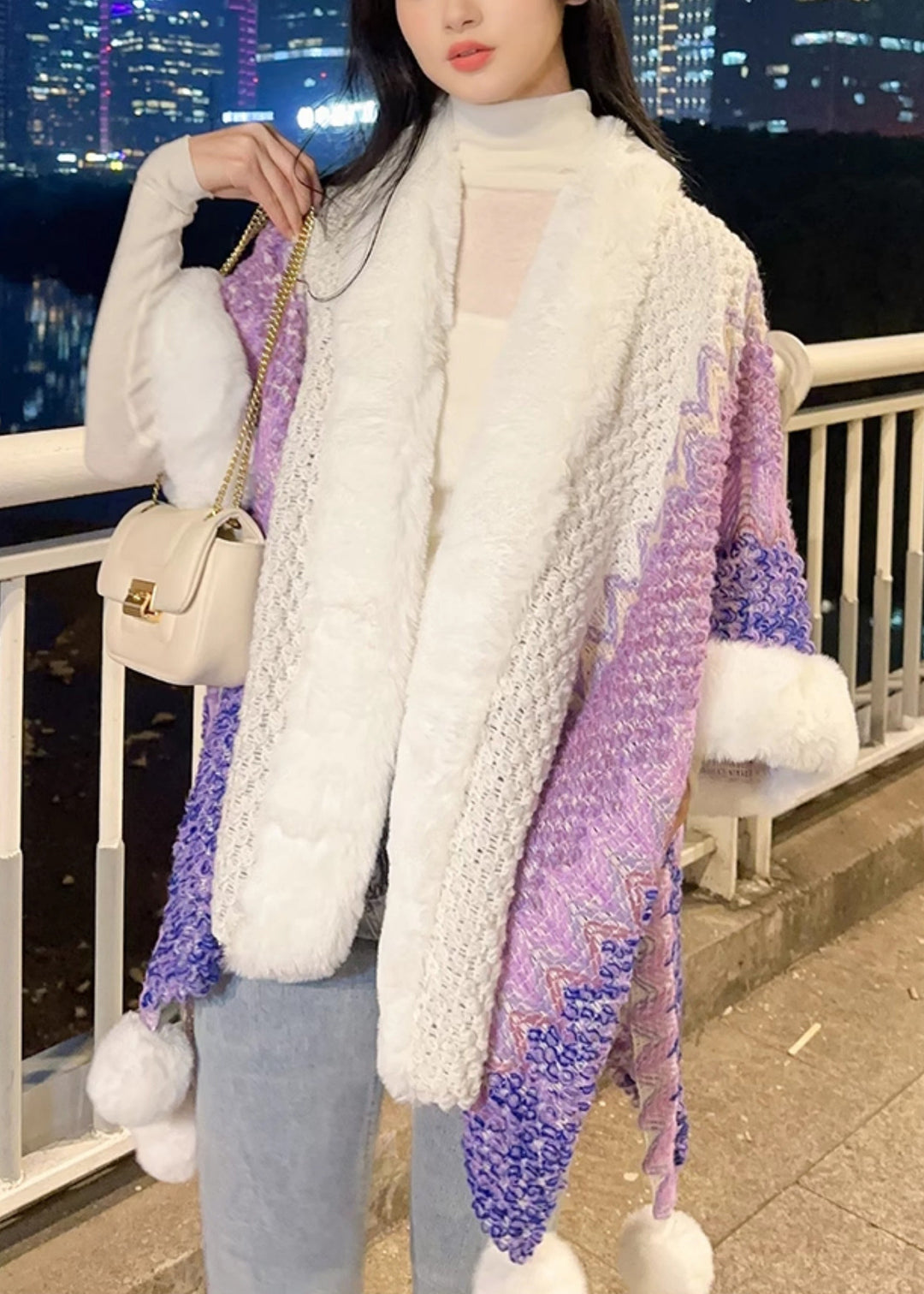 Luvik | Lilla V-åpen Fuzzy Ball Patches Trikot Kappe Jakke