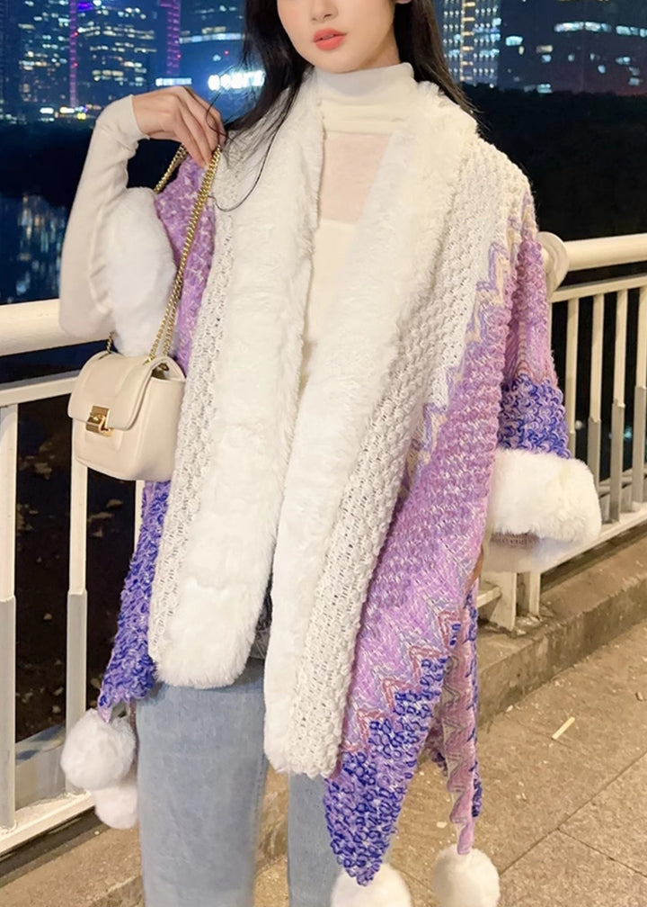 Luvik | Lilla V-åpen Fuzzy Ball Patches Trikot Kappe Jakke