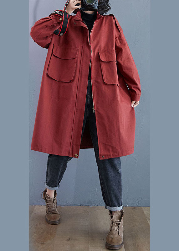 Luvik | Rød høy krage med glidelåslommer Langermet trench coat