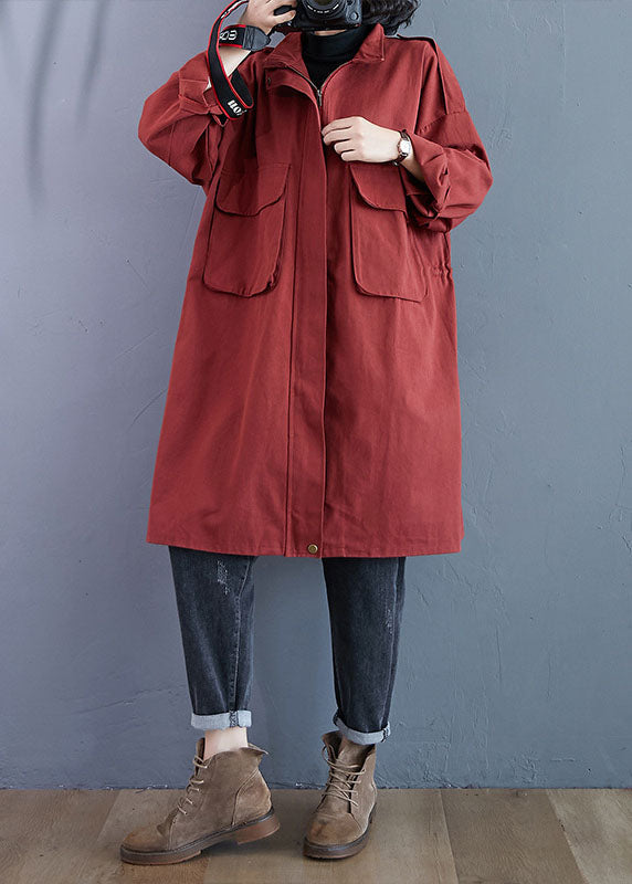 Luvik | Rød høy krage med glidelåslommer Langermet trench coat