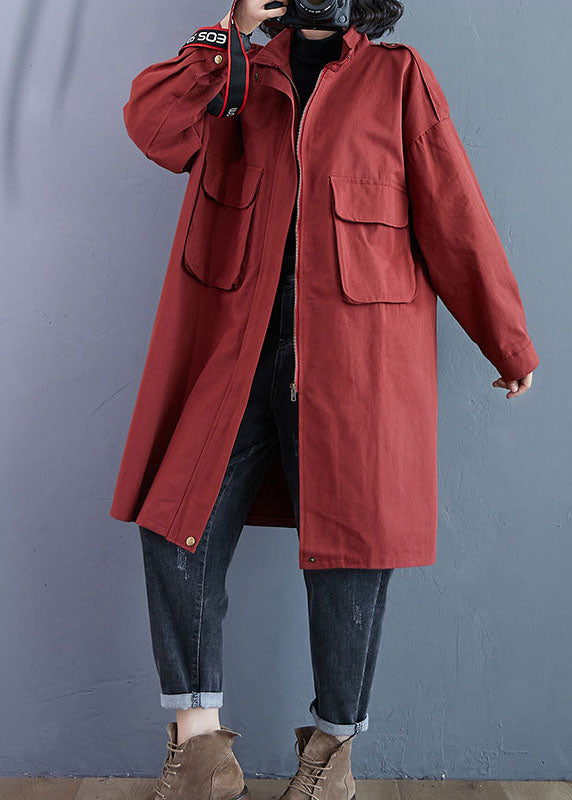 Luvik | Rød høy krage med glidelåslommer Langermet trench coat