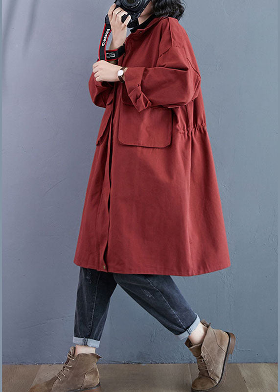 Luvik | Rød høy krage med glidelåslommer Langermet trench coat