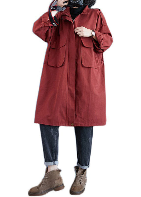 Luvik | Rød høy krage med glidelåslommer Langermet trench coat