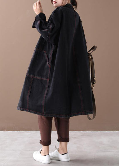 Luvik | Musta denim-takki naisille Korkeakaulustakkien nappitakit