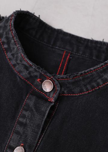 Luvik | Svart denim-jakke for kvinner Høye kragejakker knappejakker