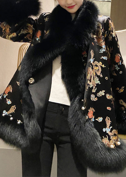 Luvik | Tyylilaji Beige Renard Kauluspainettu Kynsi Helmi Nahka ja Turkki Talvitakit