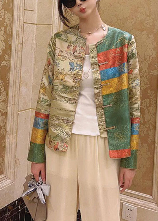 Luvik | Vihreä tyyli nappi pyöreä kaula-aukkoinen painettu takit