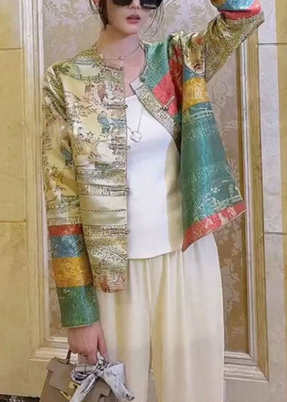 Luvik | Vihreä tyyli nappi pyöreä kaula-aukkoinen painettu takit