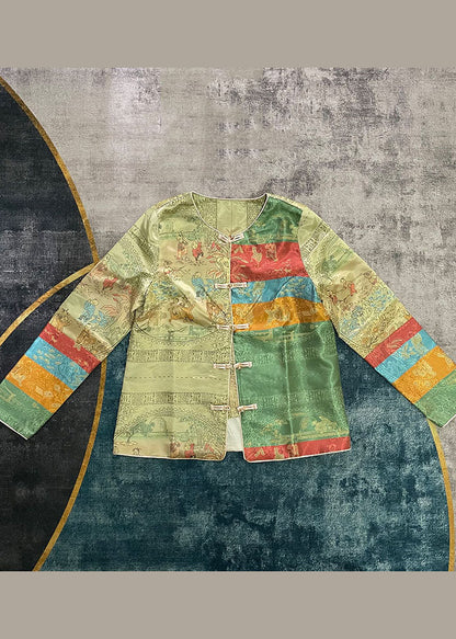 Luvik | Vihreä tyyli nappi pyöreä kaula-aukkoinen painettu takit