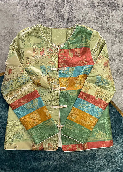 Luvik | Vihreä tyyli nappi pyöreä kaula-aukkoinen painettu takit