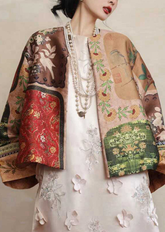 Luvik | Tyylit Keltainen O-Pääntie Painettu Silkkitakit