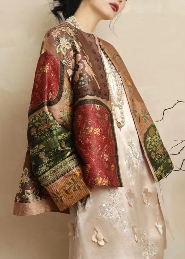 Luvik | Tyylit Keltainen O-Pääntie Painettu Silkkitakit