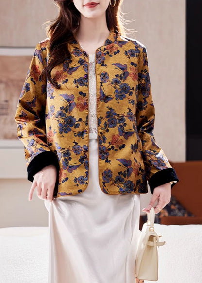 Luvik | Tyylilaji Keltainen Korkea Kaulus Jacquard Silkkitakit