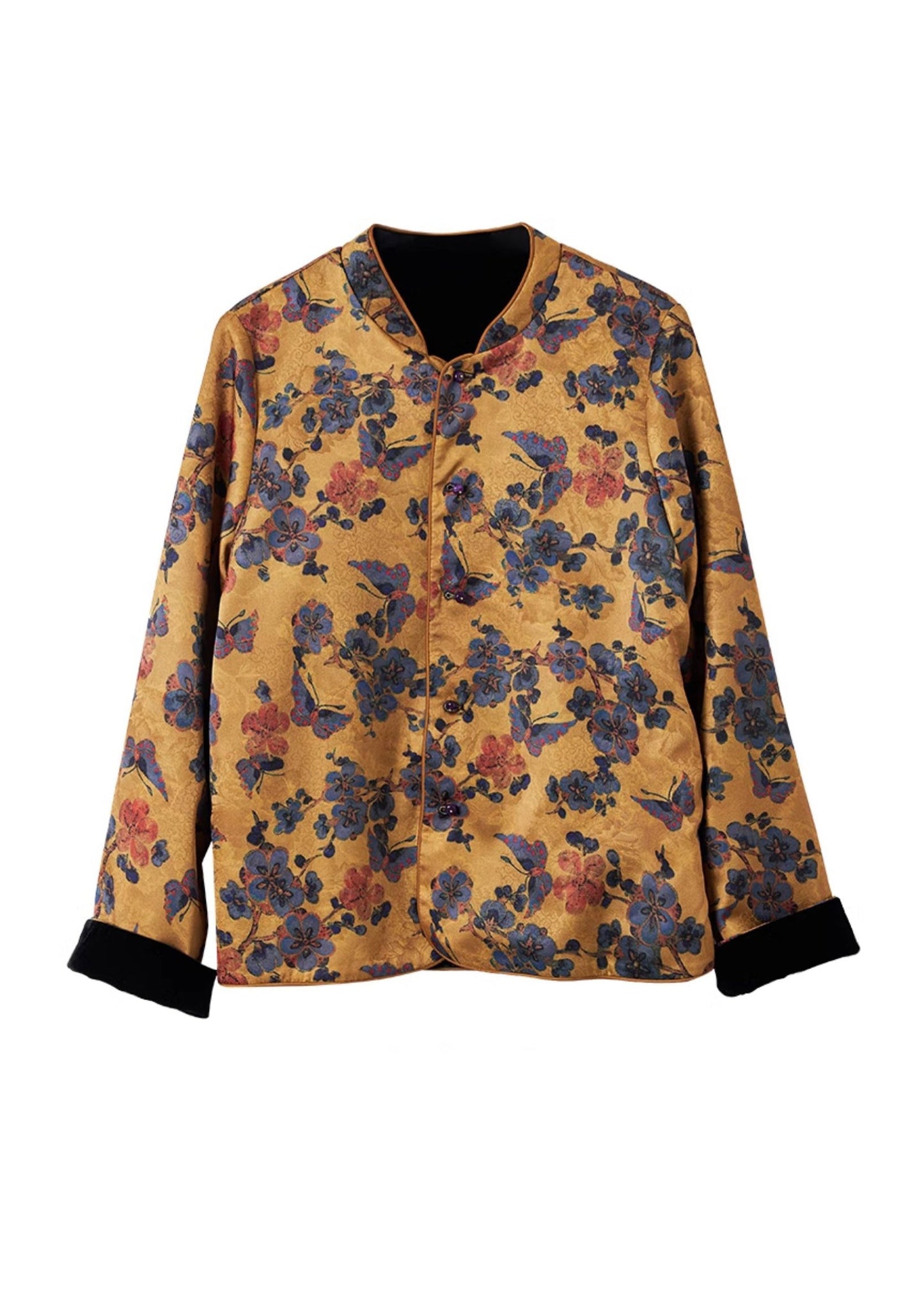 Luvik | Tyylilaji Keltainen Korkea Kaulus Jacquard Silkkitakit